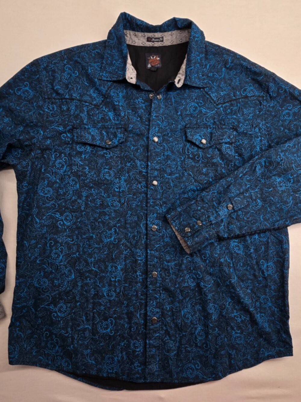 Moonshine Spirit Western Shirt Mens L Blue Paisley Brad Paisley Snap Front
